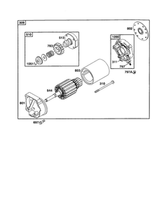 Starter-Motor Diagram and Parts List for 422700-422799 2107- 2281- 2500 Briggs and Stratton Engine